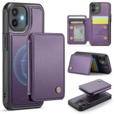 JEEHOOD - JEEHOOD J05 iPhone 12 / 12 Pro Skal Läder med Magnetficka Lila