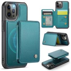 JEEHOOD - JEEHOOD J05 iPhone 12 Pro Max Skal Läder med Magnetficka Cyan