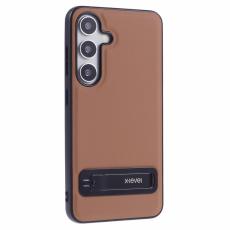 X-Level - X-LEVEL Samsung Galaxy S25 Skal Läderbelagt TPU med Ställ - Brun