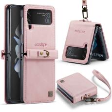 AUTSPACE - AUTSPACE A01 Fodral f&ouml;r Samsung Galaxy Z Flip4 PU L&auml;der - Pink