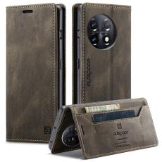 AUTSPACE - AUTSPACE A01 Wallet Fodral för OnePlus 11 5G - Äkta läder - Kaffe