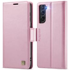 AUTSPACE - AUTSPACE A11 Fodral för Samsung Galaxy S21 Ultra 5G - Äkta läder - Rosa