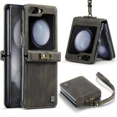 AUTSPACE - AUTSPACE Fodral för Samsung Galaxy Z Flip5 5G Äkta läder - Kaffe