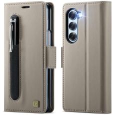 AUTSPACE - AUTSPACE Fodral för Samsung Galaxy Z Fold5 5G Äkta läder - Grå