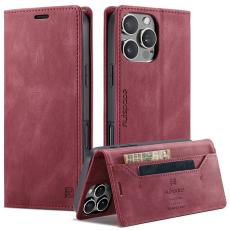 AUTSPACE - AUTSPACE iPhone 16 Pro Wallet Fodral Äkta läder - Röd