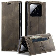 AUTSPACE - AUTSPACE Xiaomi 14 Wallet Fodral &Auml;kta l&auml;der - Kaffe