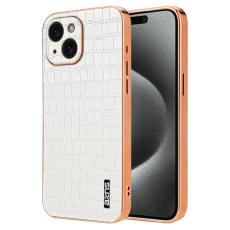AZNS - AZNS iPhone 15 Fodral Crocodile Textur Drop-säker Läder - Vit