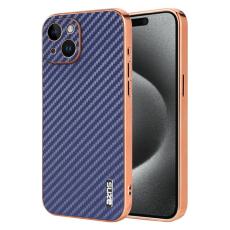 AZNS - AZNS iPhone 15 Fodral Electroplating Carbon Fiber PU+TPU - Blå