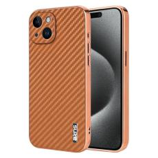 AZNS - AZNS iPhone 15 Fodral Electroplating Carbon Fiber PU+TPU - Brun