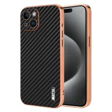 AZNS - AZNS iPhone 15 Fodral Electroplating Carbon Fiber PU+TPU - Svart