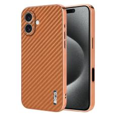 AZNS - AZNS iPhone 16 Plus Fodral - Elektropl&auml;tering Kolfiber PU+TPU - Brun
