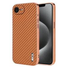 AZNS - AZNS iPhone 16e Fodral Electroplating Carbon Fiber PU + TPU - Brun
