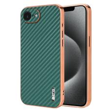 AZNS - AZNS iPhone 16e Fodral Electroplating Carbon Fiber PU + TPU - Grön