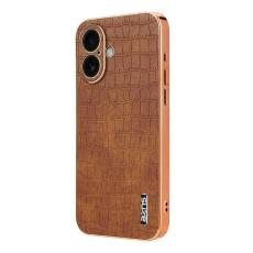 AZNS - AZNS iPhone 17 Fodral Electroplating Krokodil PU + TPU - Brun
