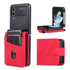 AZNS - AZNS Samsung Galaxy Z Flip4 Fodral PU L&auml;der Kortfodral - R&ouml;d