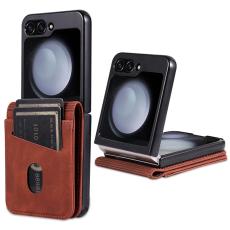 AZNS - AZNS Samsung Galaxy Z Flip5 Fodral &Auml;kta l&auml;der - Brun