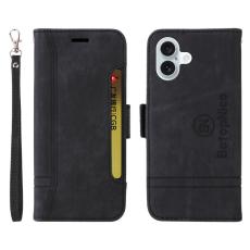 BETOPNICE - BETOPNICE 001 iPhone 16 Plus Fodral St&auml;ll Card Slots &Auml;kta l&auml;der - Svart