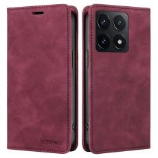 BETOPNICE - BETOPNICE 003 för Xiaomi 14T Wallet Fodral Äkta läder - Röd