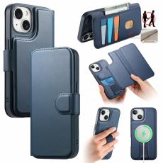 CASENEO - CASENEO iPhone 15 Fodral RFID Blocking Äkta läder - Blå