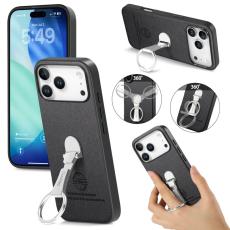 CASENEO - D.G Ming iPhone 17 Pro Fodral Fällbart Ställ Twill Läder - Svart