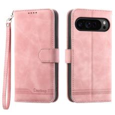 DIERFENG - DIERFENG DF-03 Flip Wallet Cover för Google Pixel 9 Pro - Äkta läder - Rosa
