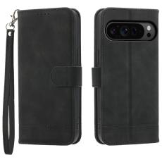 DIERFENG - DIERFENG DF-03 Flip Wallet Cover Google Pixel 9 Pro XL - Äkta läder - Svart