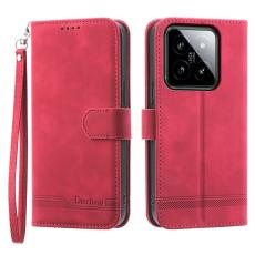 DIERFENG - DIERFENG DF-03 för Xiaomi 14 Fodral Imprinted Äkta läder - Röd