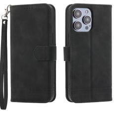 DIERFENG - DIERFENG DF-03 Fodral för iPhone 15 Pro - Äkta läder - Svart