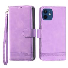 DIERFENG - DIERFENG DF-03 Fodral i Äkta läder - Lila - iPhone 12 / 12 Pro