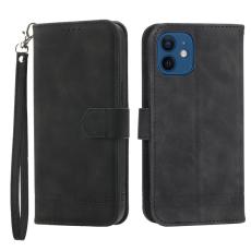 DIERFENG - DIERFENG DF-03 Fodral i Äkta läder - Svart - iPhone 12 / 12 Pro