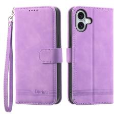 DIERFENG - DIERFENG DF-03 iPhone 16 Plus Wallet Fodral Äkta läder - Lila