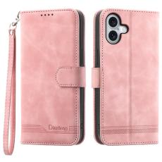 DIERFENG - DIERFENG DF-03 iPhone 16 Plus Wallet Fodral Äkta läder - Rosa