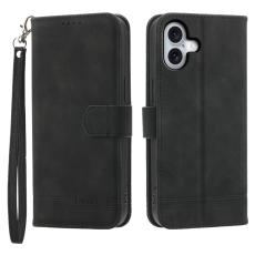 DIERFENG - DIERFENG DF-03 iPhone 16 Plus Wallet Fodral Äkta läder - Svart