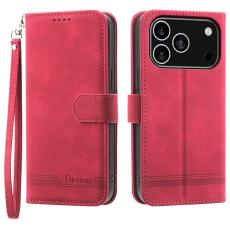 DIERFENG - DIERFENG DF-03 iPhone 17 Pro Fodral Äkta läder - Röd