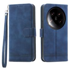 DIERFENG - DIERFENG DF-03 Wallet Fodral för Xiaomi 14 Ultra - Äkta läder - Blå