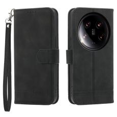 DIERFENG - DIERFENG DF-03 Wallet Fodral för Xiaomi 14 Ultra - Äkta läder - Svart