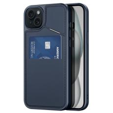 Dux Ducis - DUX DUCIS Rafi II för iPhone 15 Plus mobilskal med kortplats Konstläder - Blå