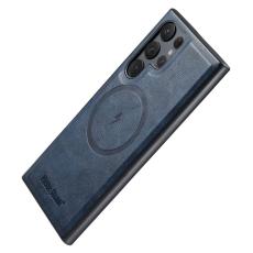 FIERRE SHANN - FIERRE SHANN 027 Fodral för Samsung Galaxy S25 Ultra - Äkta läder - Blå