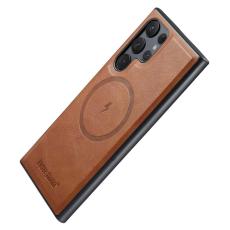FIERRE SHANN - FIERRE SHANN 027 Fodral för Samsung Galaxy S25 Ultra - Äkta läder - Brun
