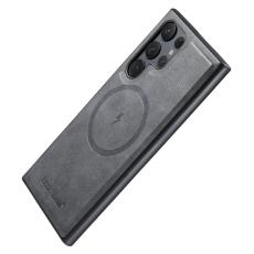 FIERRE SHANN - FIERRE SHANN 027 Fodral för Samsung Galaxy S25 Ultra - Grå Äkta läder