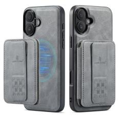 FIERRE SHANN - FIERRE SHANN 028 iPhone 16 Plus Fodral Äkta läder - Grå