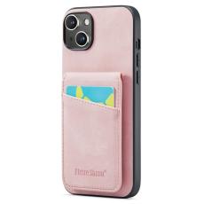 FIERRE SHANN - FIERRE SHANN för iPhone 15 Plus Fodral RFID Blocker PU Läder - Pink
