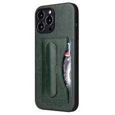 FIERRE SHANN - FIERRE SHANN för iPhone 15 Pro Kickstand Fodral PU Läder - Grön