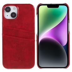 FIERRE SHANN - FIERRE SHANN iPhone 14 Plus Fodral i Olja Vaxad PU Läder - Röd