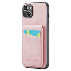 FIERRE SHANN - FIERRE SHANN iPhone 15 Fodral Card Holder PU Läder - Blå - Rosa
