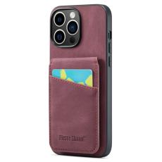 FIERRE SHANN - FIERRE SHANN iPhone 15 Pro Max Fodral Card Holder PU Läder - Röd