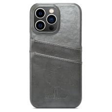 FIERRE SHANN - FIERRE SHANN iPhone 15 Pro Max Fodral Waxy PU Leather - Grå