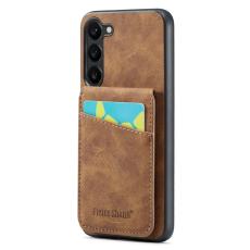 FIERRE SHANN - FIERRE SHANN Samsung Galaxy S22+ Fodral Kickstand PU Läder - Brun