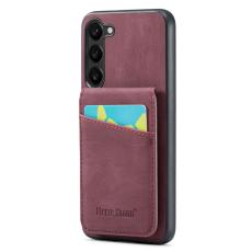 FIERRE SHANN - FIERRE SHANN Samsung Galaxy S22+ Fodral Kickstand PU Läder - Röd