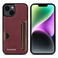 FORWENW - FORWENW F5 Series iPhone 15 Plus Fodral Äkta läder - Vinröd
